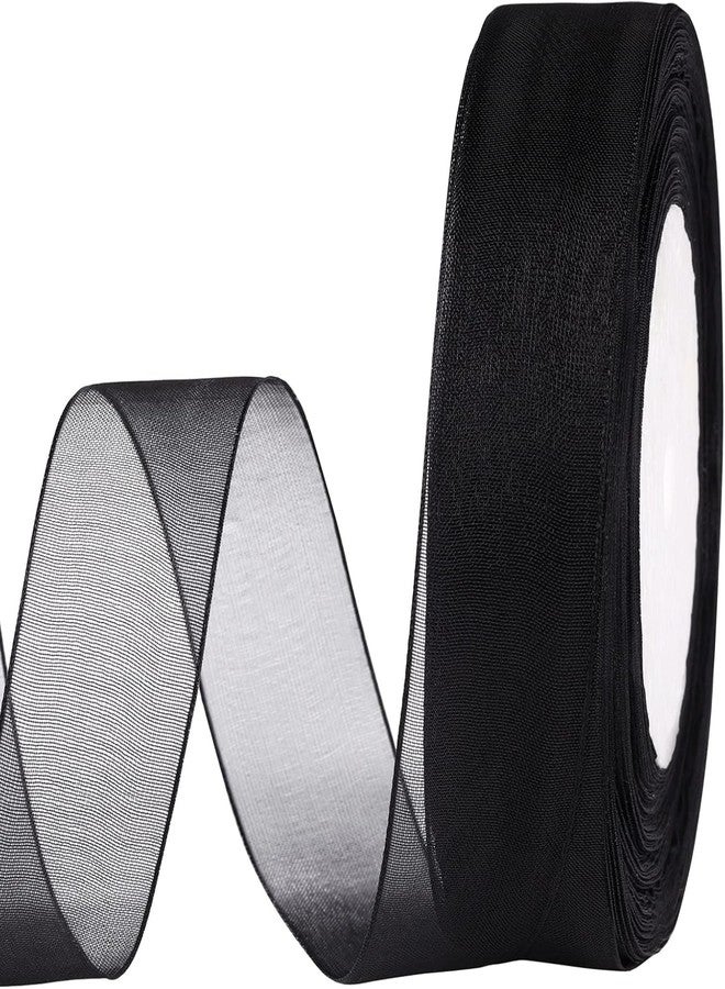 IMPRINT Sheer Organza Chiffon Ribbon, 1 Inch Wide, 35 Metre Length, Black - Image 1